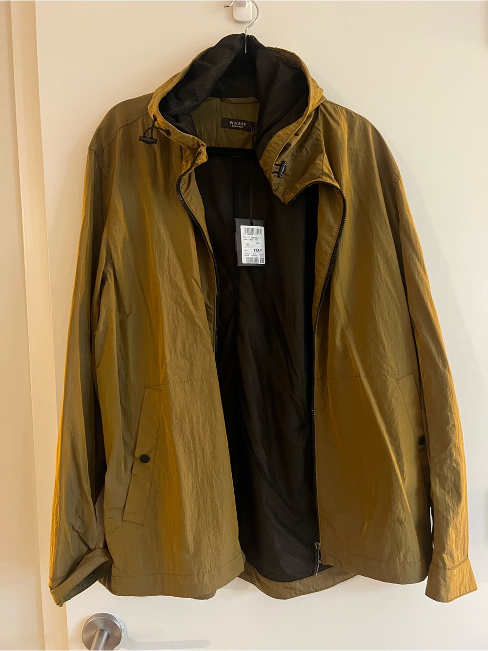 NWT Peserico Italian Olive Green Metallic Windbreaker Jacket XL